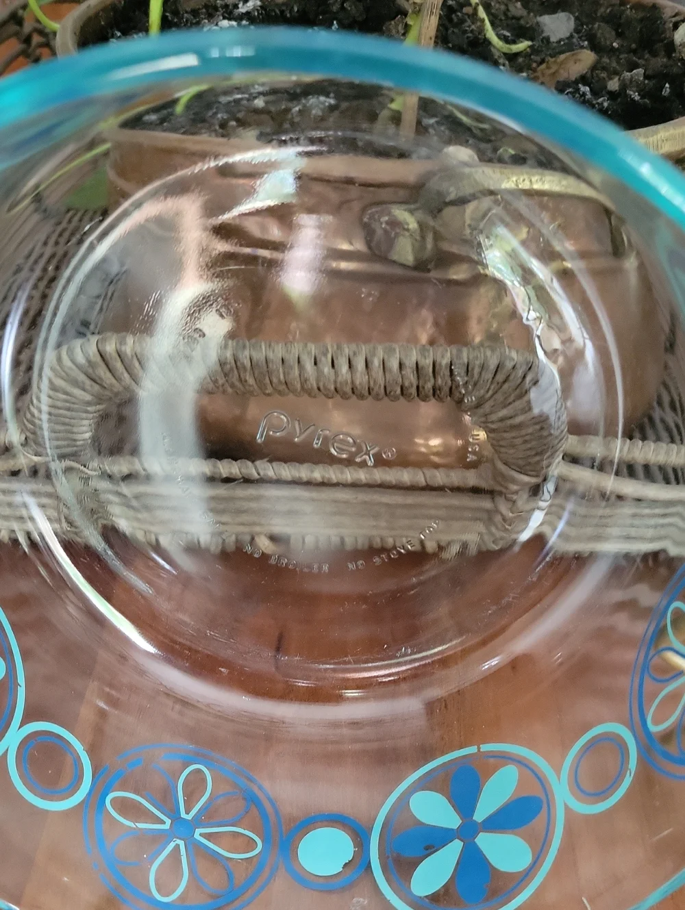 Pyrex Turquoise and Blue Floral Glass Bowl